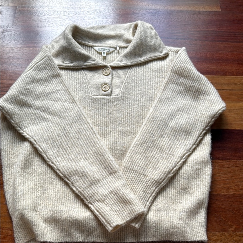Aventura Cream Cowl Neck Sweater with Ribbed Knit